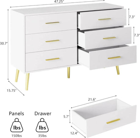 Modern White 6-Drawer Engineered Wood Dresser - Omega Lifestyles