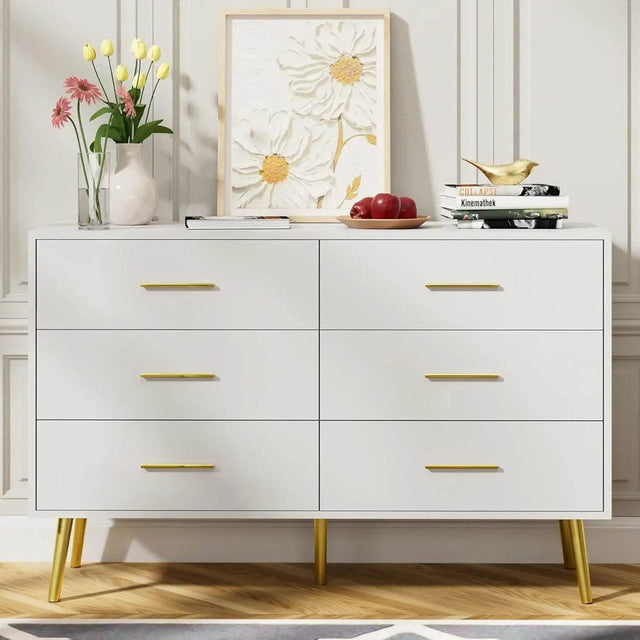 Modern White 6-Drawer Engineered Wood Dresser - Omega Lifestyles