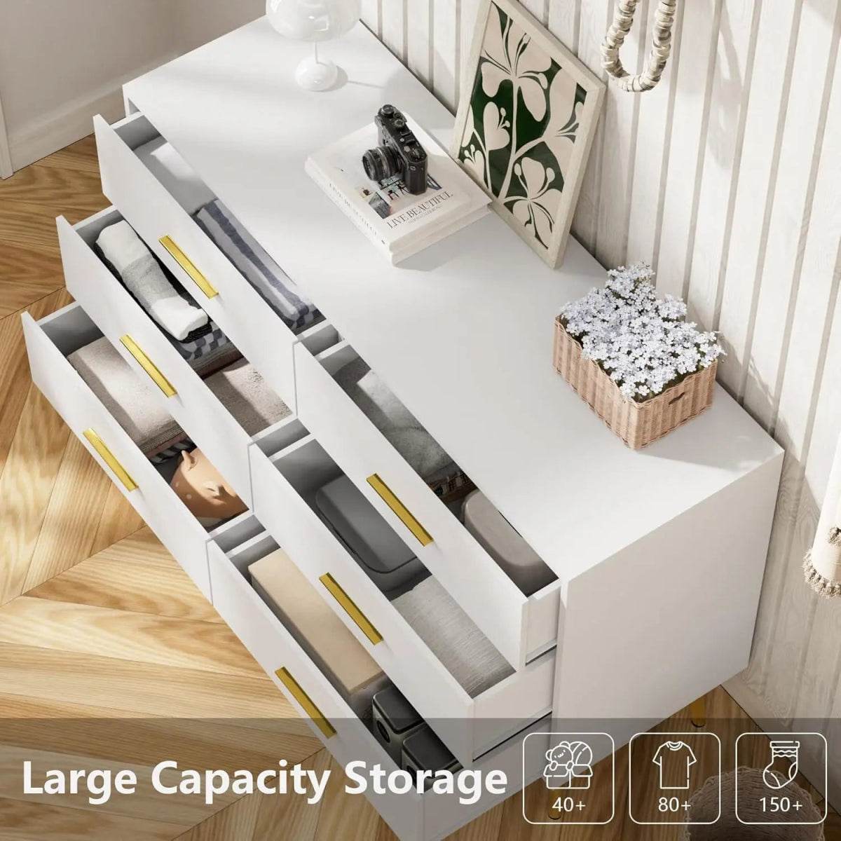 Modern White 6-Drawer Engineered Wood Dresser - Omega Lifestyles