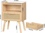 Rattan Wood Nightstand With Drawer Open Shelf - Omega Lifestyles