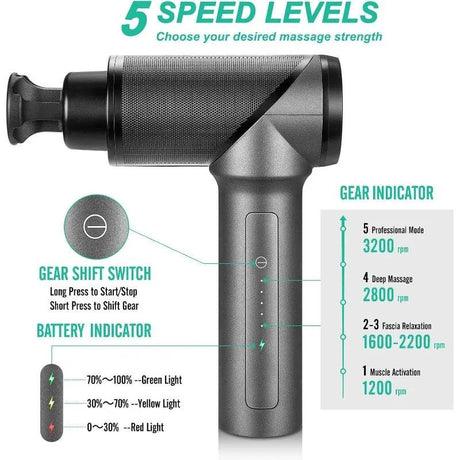 High-Intensity Brushless Motor Deep Tissue Massage Gun with 6 Heads - Sleep Galleria