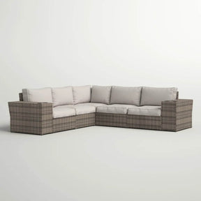 102-Inch Grey Wicker Outdoor Patio Sectional With Cushions - Omega Lifestyles
