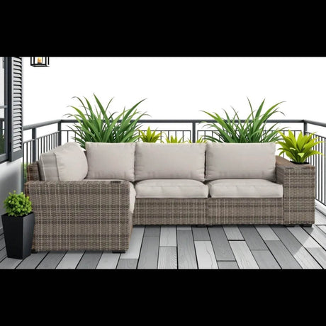 102 - Inch Grey Wicker Outdoor Patio Sectional With Cushions - Zenvia - Omega Lifestyles