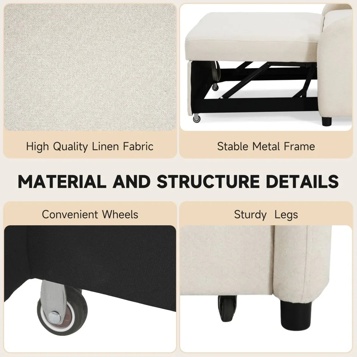 3-in-1 Convertible Cotton Linen Sleeper Sofa Bed - Omega Lifestyles