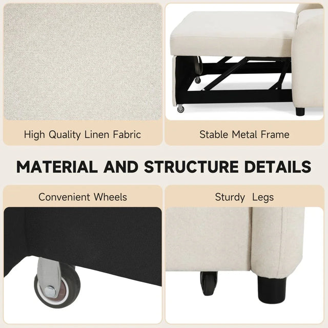 3-in-1 Convertible Cotton Linen Sleeper Sofa Bed - Omega Lifestyles