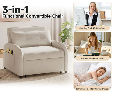 3-in-1 Convertible Cotton Linen Sleeper Sofa Bed - Omega Lifestyles