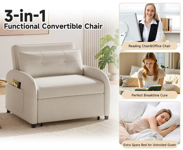 3-in-1 Convertible Cotton Linen Sleeper Sofa Bed - Omega Lifestyles