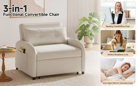 3-in-1 Convertible Cotton Linen Sleeper Sofa Bed - Omega Lifestyles