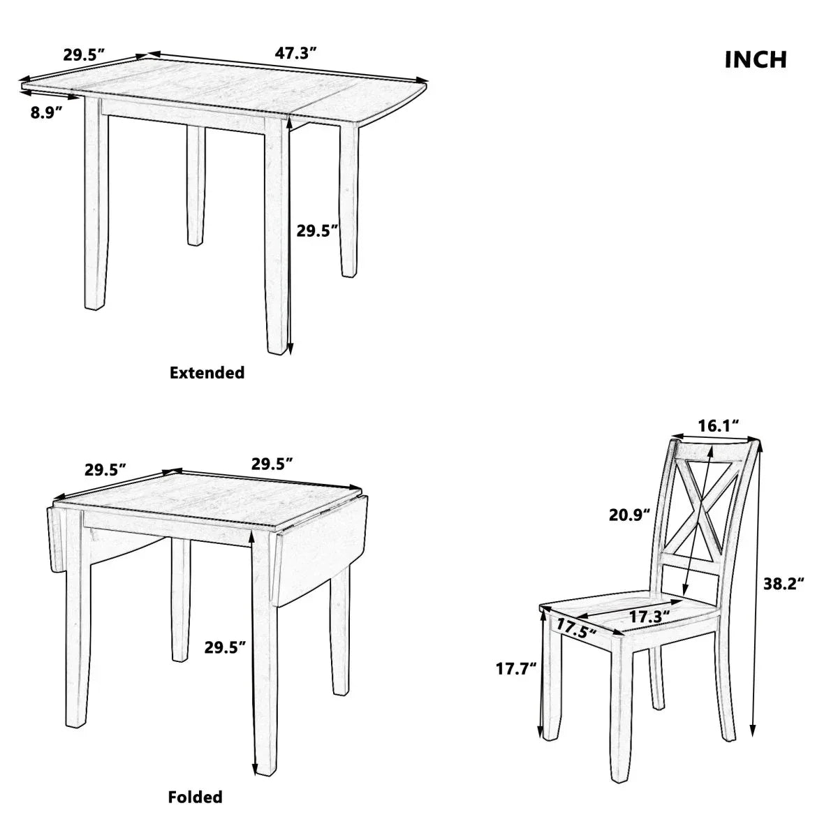 3-Piece Solid Wood Drop Leaf Breakfast Nook Dining Set - Omega Lifestyles