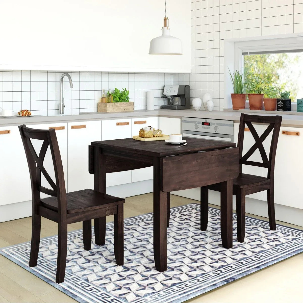 3-Piece Solid Wood Drop Leaf Breakfast Nook Dining Set - Omega Lifestyles
