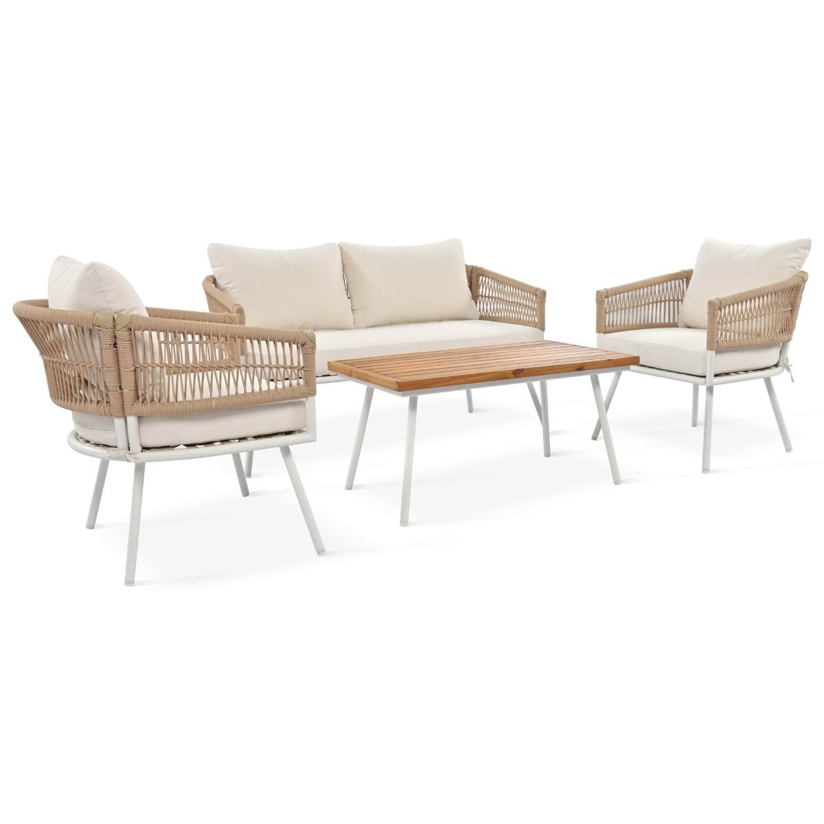 4 - Piece Boho Rope Patio Furniture Set With Acacia Table - Zenvia - Omega Lifestyles