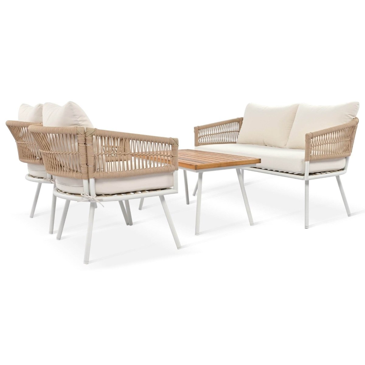 4 - Piece Boho Rope Patio Furniture Set With Acacia Table - Zenvia - Omega Lifestyles