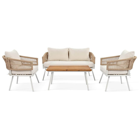 4 - Piece Boho Rope Patio Furniture Set With Acacia Table - Zenvia - Omega Lifestyles