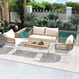4 - Piece Boho Rope Patio Furniture Set With Acacia Table - Zenvia - Omega Lifestyles