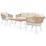 4 - Piece Boho Rope Patio Furniture Set With Acacia Table - Zenvia - Omega Lifestyles