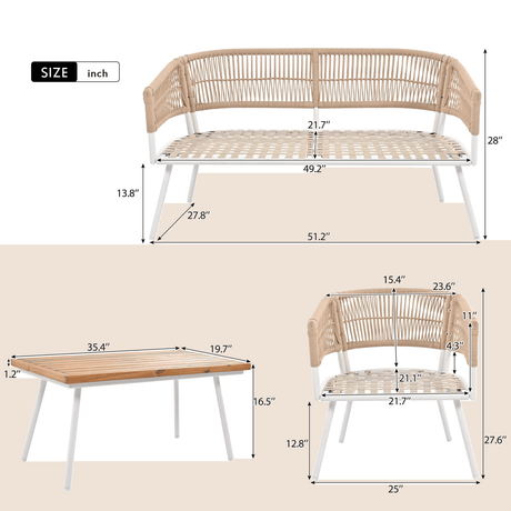 4 - Piece Boho Rope Patio Furniture Set With Acacia Table - Zenvia - Omega Lifestyles