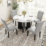 5-Piece Round Solid Wood MDF Dining Table Set With Upholstered Chairs - Omega Lifestyles