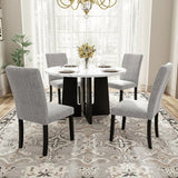 5-Piece Round Solid Wood MDF Dining Table Set With Upholstered Chairs - Omega Lifestyles