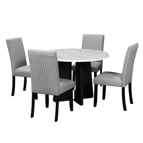 5-Piece Round Solid Wood MDF Dining Table Set With Upholstered Chairs - Omega Lifestyles
