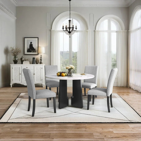 5-Piece Round Solid Wood MDF Dining Table Set With Upholstered Chairs - Omega Lifestyles