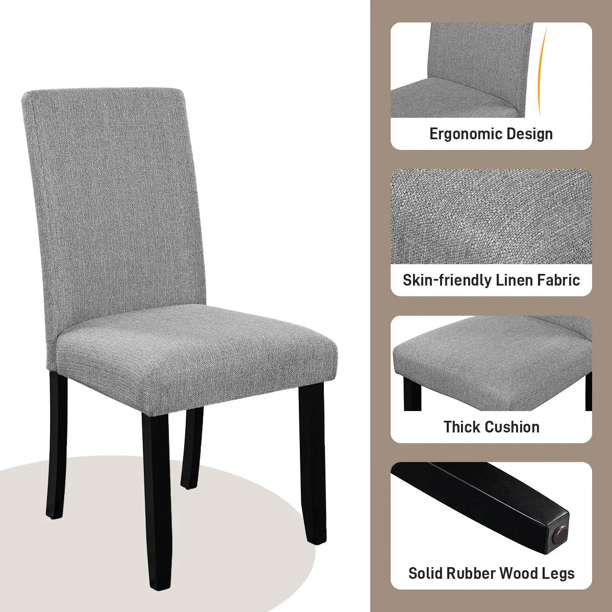 5-Piece Round Solid Wood MDF Dining Table Set With Upholstered Chairs - Omega Lifestyles