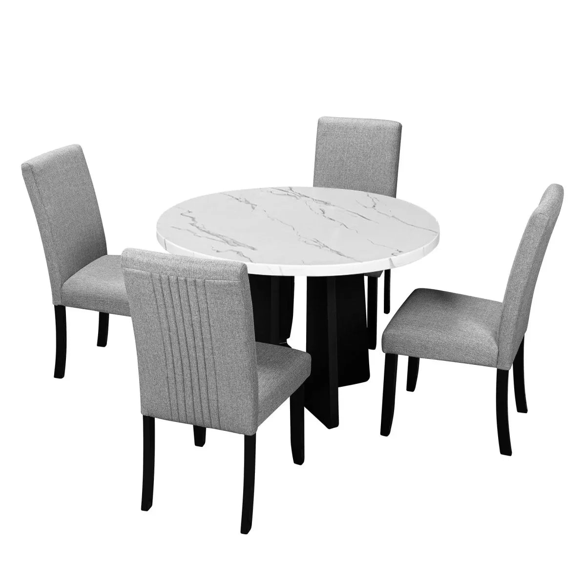 5-Piece Round Solid Wood MDF Dining Table Set With Upholstered Chairs - Omega Lifestyles