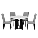 5-Piece Round Solid Wood MDF Dining Table Set With Upholstered Chairs - Omega Lifestyles