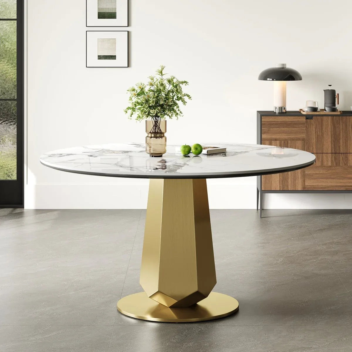 53-Inch Round Sintered Stone Dining Table Set With Chairs - Omega Lifestyles