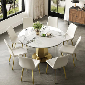 53-Inch Round Sintered Stone Dining Table Set With Chairs - Omega Lifestyles