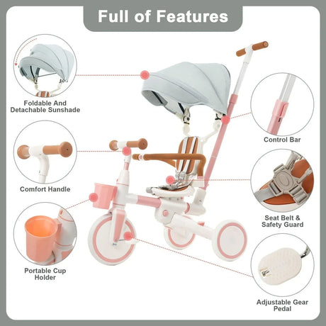 7-in-1 Multifunctional Adjustable Aluminum Baby Tricycle - Omega Lifestyles