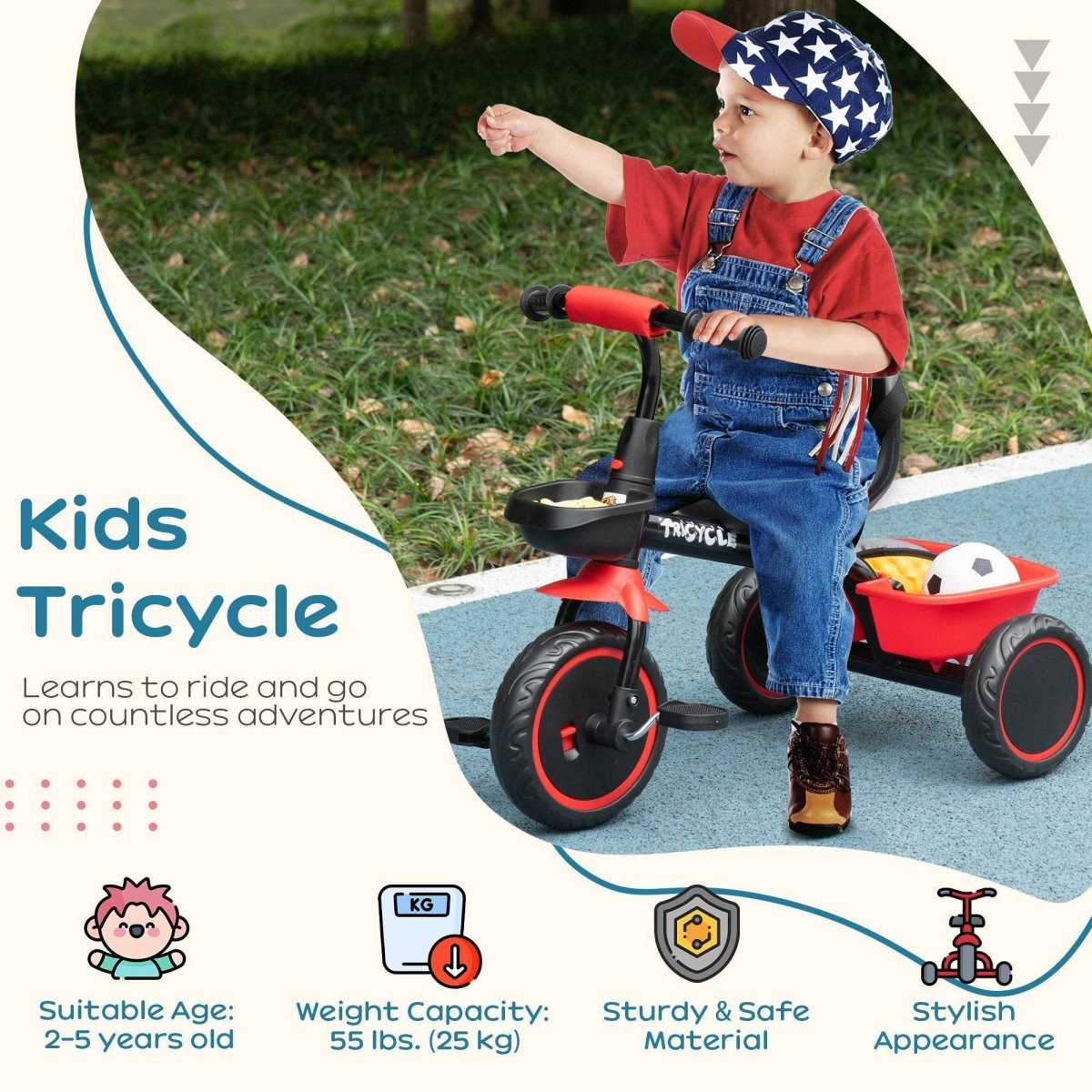 Adjustable Steel Frame Toddler Tricycle With Basket - Zenvia - Omega Lifestyles