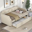 Beige Linen Upholstered Daybed With Trundle - Sleep Galleria