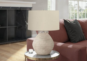 Contemporary Concrete Cream Table Lamp With Linen Shade - Omega Lifestyles