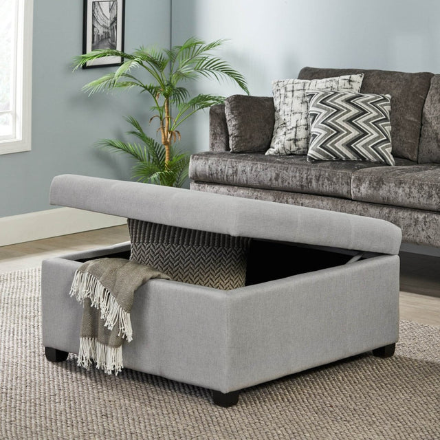 Contemporary Light Grey Fabric Storage Ottoman - Omega Lifestyles