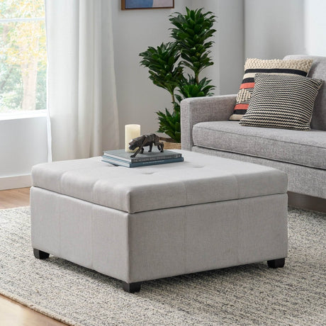 Contemporary Light Grey Fabric Storage Ottoman - Sleep Galleria