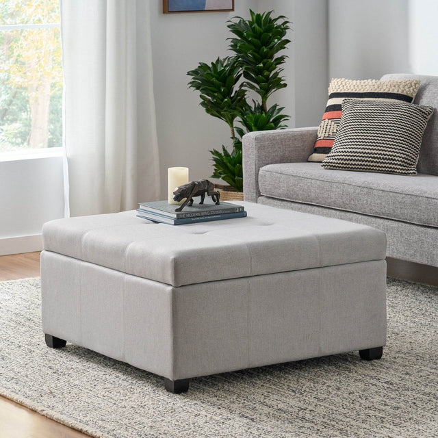 Contemporary Light Grey Fabric Storage Ottoman - Omega Lifestyles
