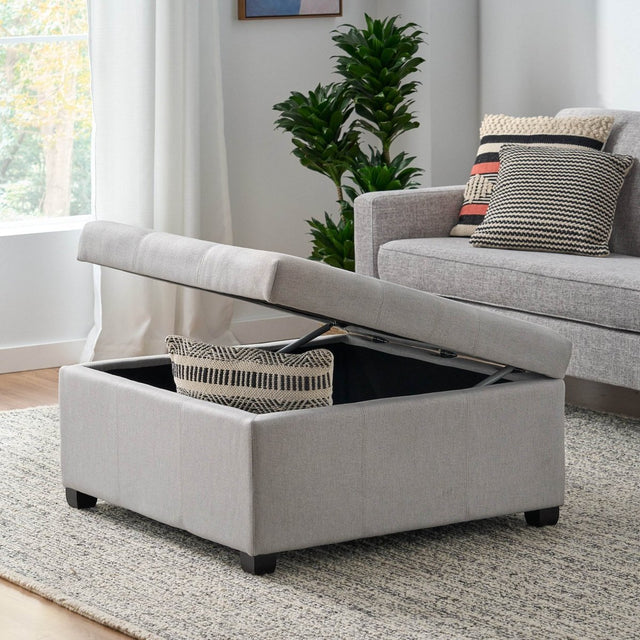Contemporary Light Grey Fabric Storage Ottoman - Omega Lifestyles