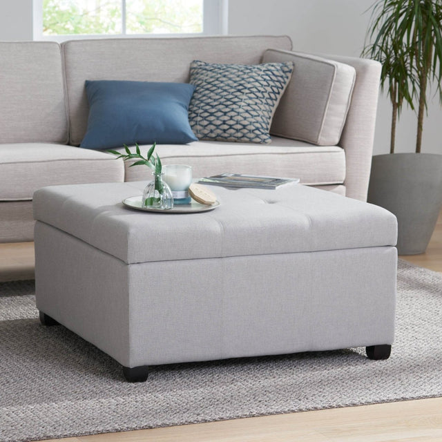 Contemporary Light Grey Fabric Storage Ottoman - Omega Lifestyles