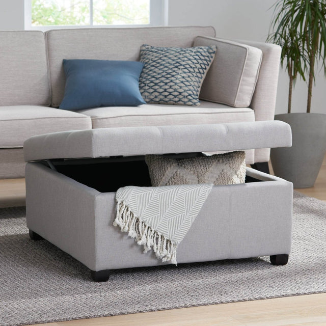 Contemporary Light Grey Fabric Storage Ottoman - Omega Lifestyles