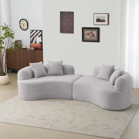 Curved Four-Seater Grey Teddy Velvet Foam Sofa - Omega Lifestyles
