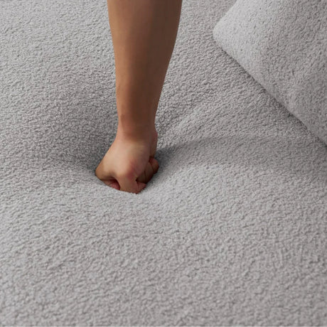 Curved Four-Seater Grey Teddy Velvet Foam Sofa - Omega Lifestyles