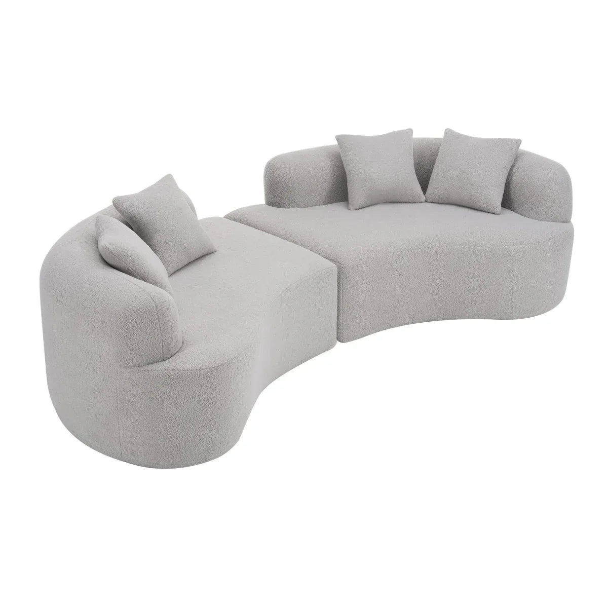 Curved Four-Seater Grey Teddy Velvet Foam Sofa - Omega Lifestyles