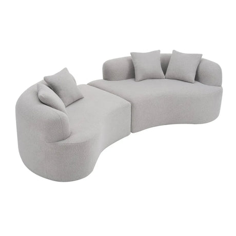 Curved Four-Seater Grey Teddy Velvet Foam Sofa - Omega Lifestyles