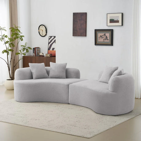 Curved Four-Seater Grey Teddy Velvet Foam Sofa - Omega Lifestyles