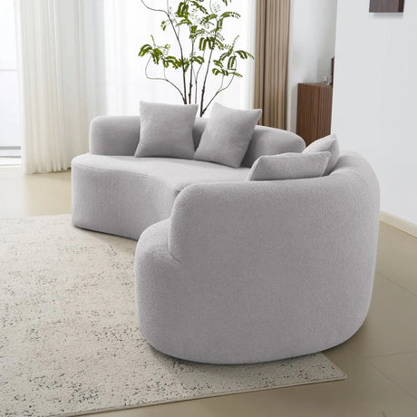 Curved Four-Seater Grey Teddy Velvet Foam Sofa - Omega Lifestyles