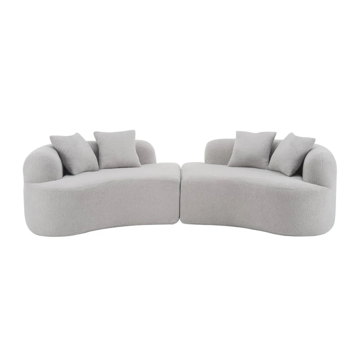Curved Four-Seater Grey Teddy Velvet Foam Sofa - Omega Lifestyles