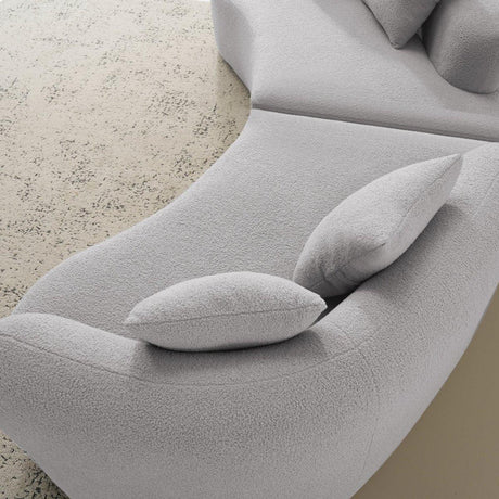 Curved Four-Seater Grey Teddy Velvet Foam Sofa - Omega Lifestyles