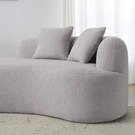Curved Four-Seater Grey Teddy Velvet Foam Sofa - Omega Lifestyles