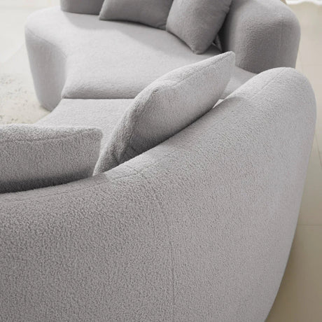 Curved Four-Seater Grey Teddy Velvet Foam Sofa - Omega Lifestyles