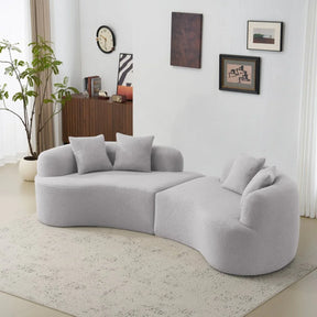 Curved Four-Seater Grey Teddy Velvet Foam Sofa - Omega Lifestyles